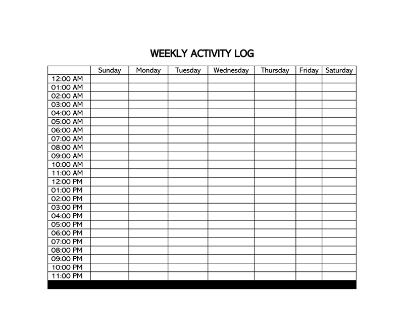 Free editable Excel activity log template