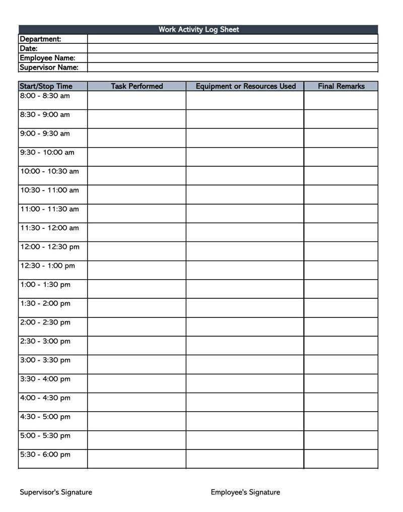 Free activity log template in Excel format
