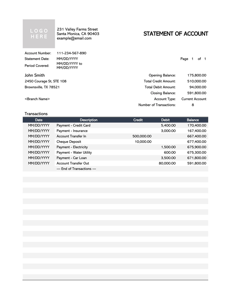 Personal bank statement template 03- free download