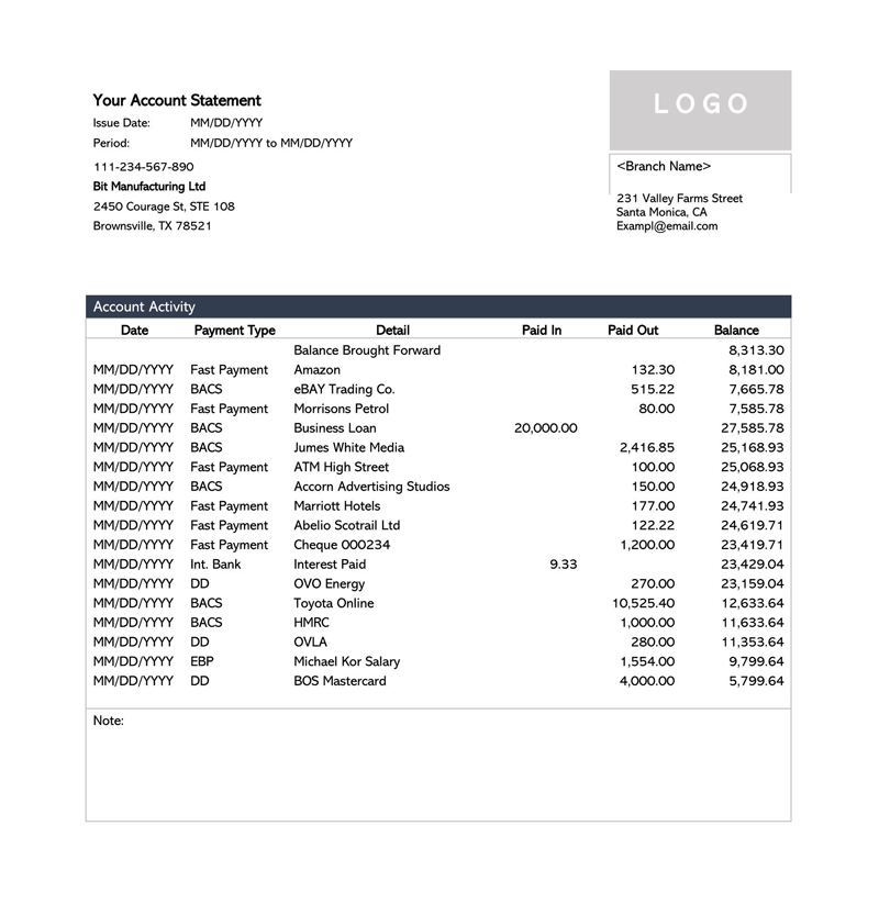 Word format personal bank statement template 04
