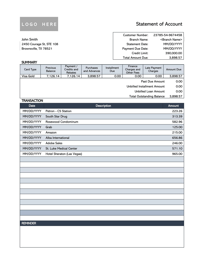 Free personal financial statement template 06