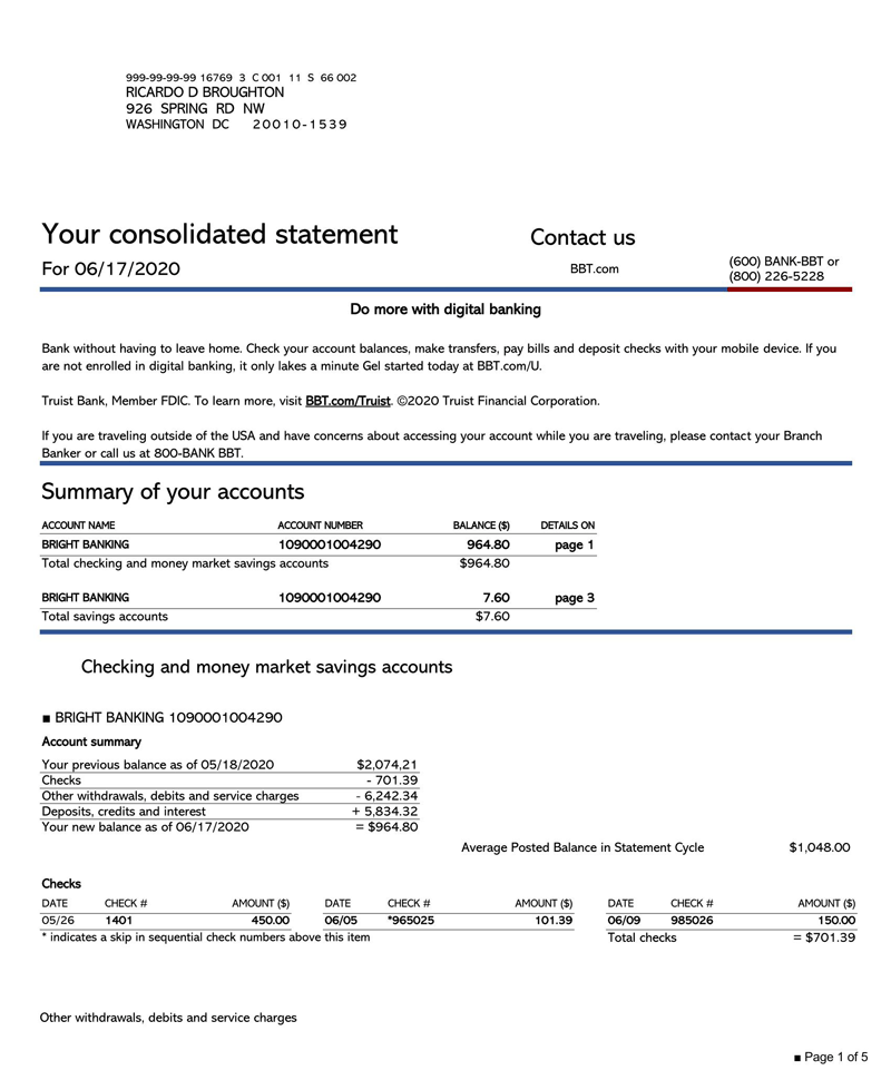 Personal bank statement template for Excel 13