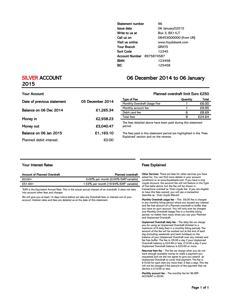 sample personal bank statement template 19