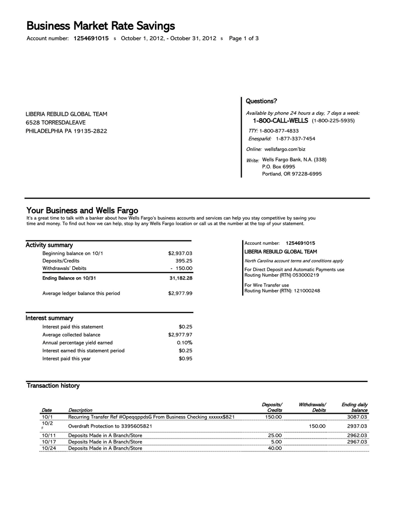 Personal bank statement template 25- word document