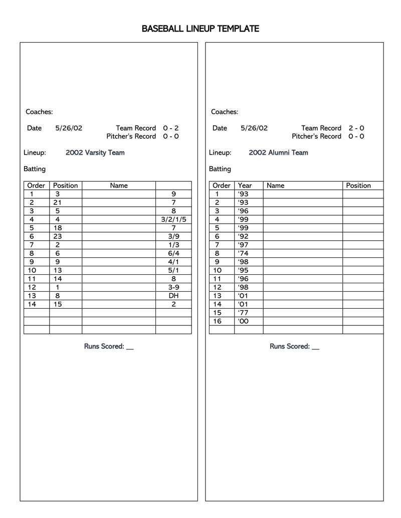 30 Free Printable Baseball Lineup Templates (Word, Excel)