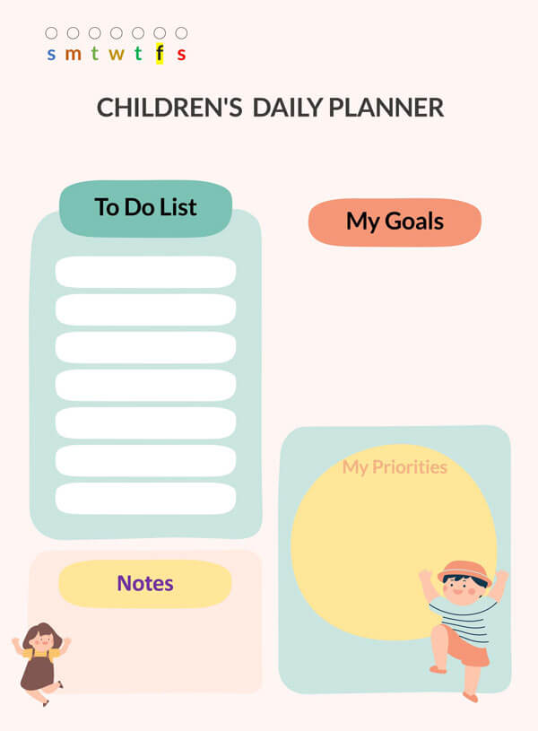 Professional Editable Children's Daily Planner Template for Word Document