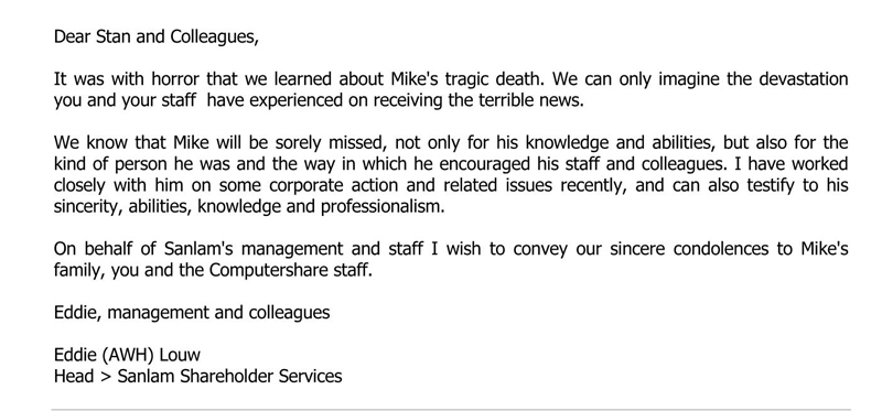 Free Editable Condolence Letter Sample