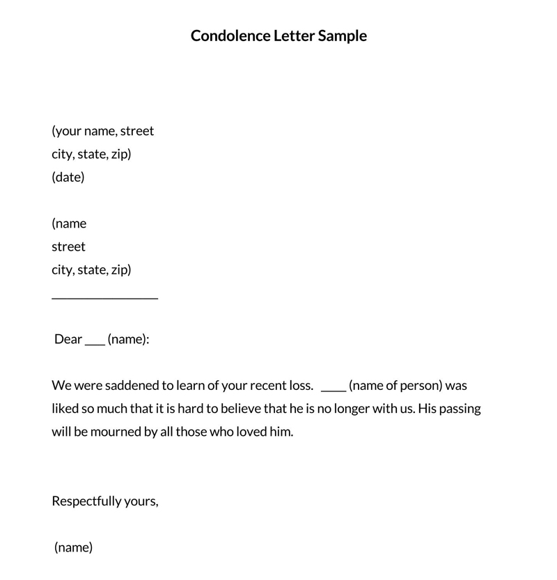 Free Condolence Letter Example