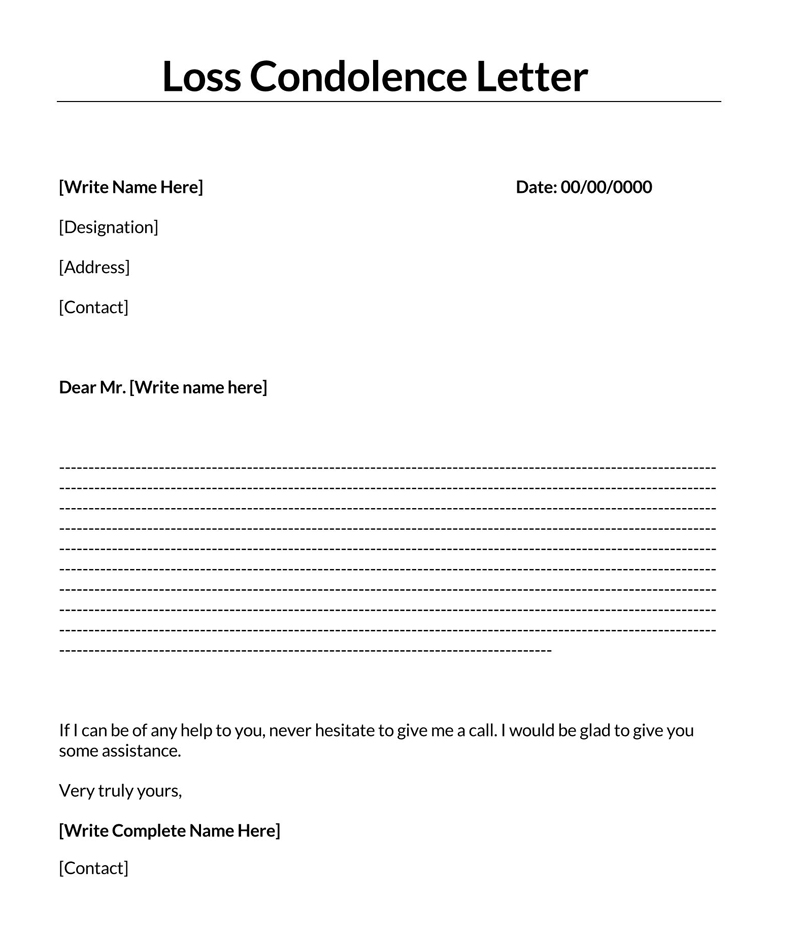 Printable Condolence Letter Form