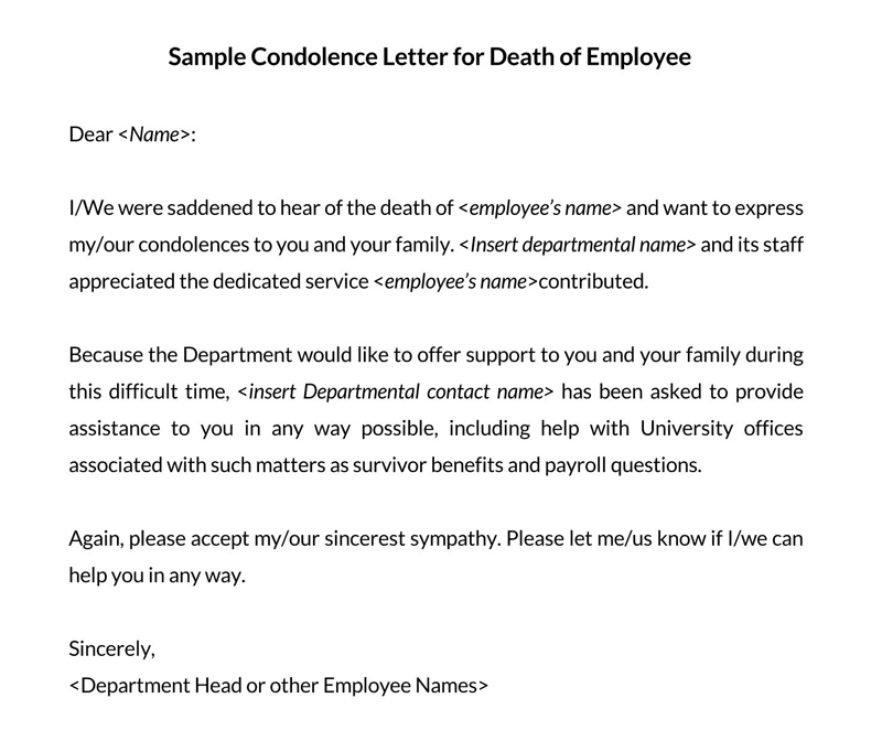 Condolence Letter Form for Free
