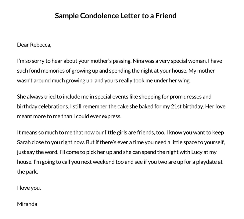 Editable Condolence Letter Example for a Friend