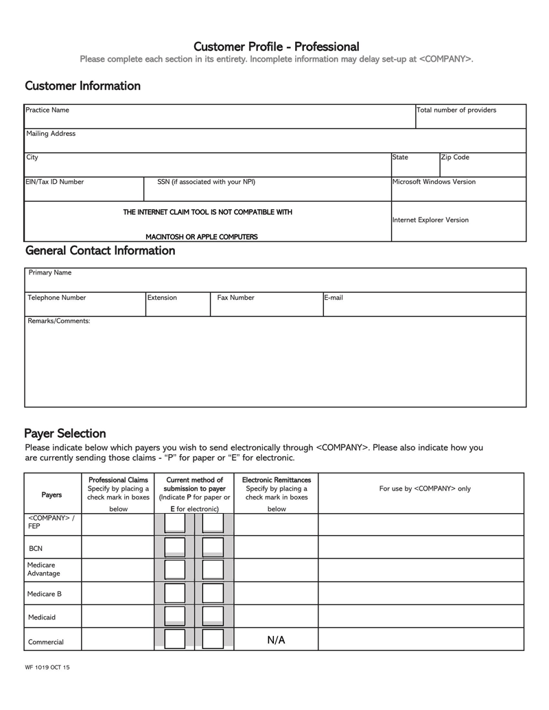 Example Customer Profile Template - Editable Sample Form