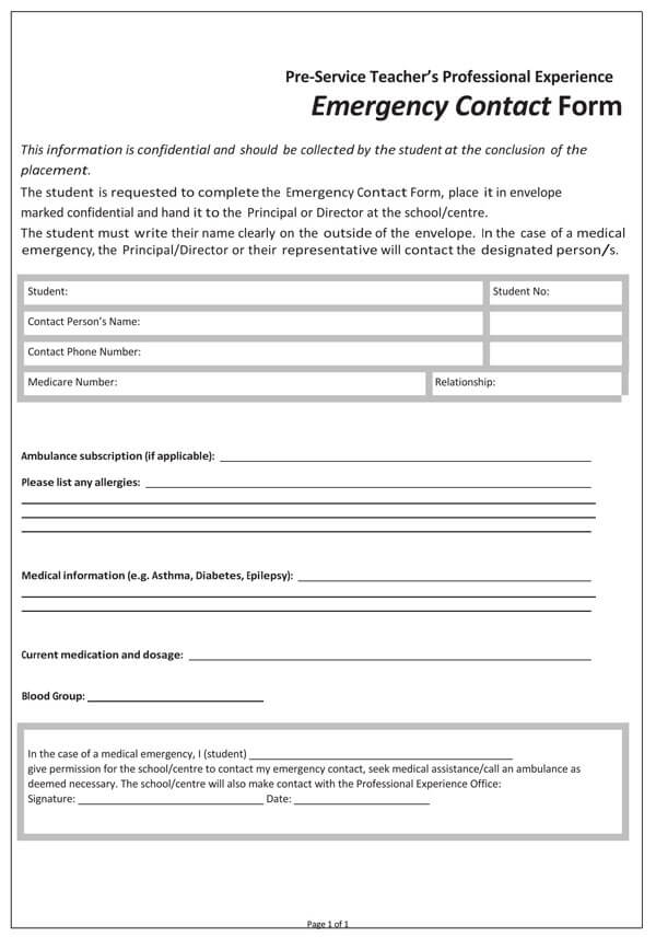 Editable employee emergency contact form template 02