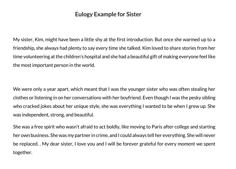 Printable Eulogy Templates for Sister
