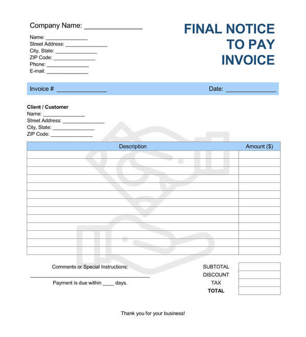Final Invoices Free Template