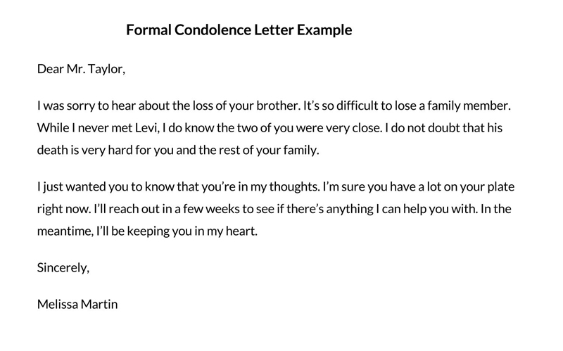Formal Condolence Letter Word Template