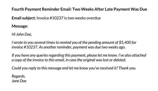 Professional Editable Fourth Payment Reminder Email Template as Word File