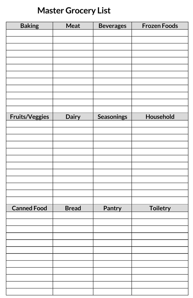 Effortless grocery list template 13