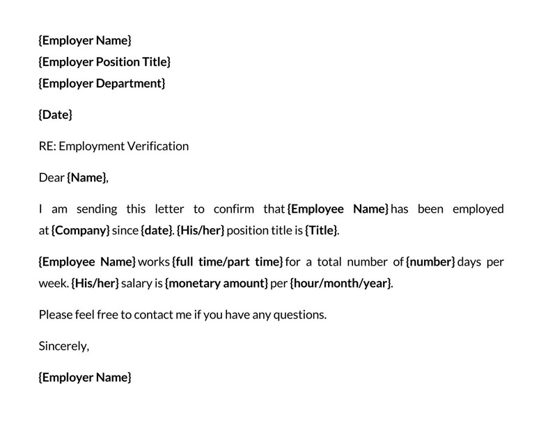 Free proof of employment letter template 18