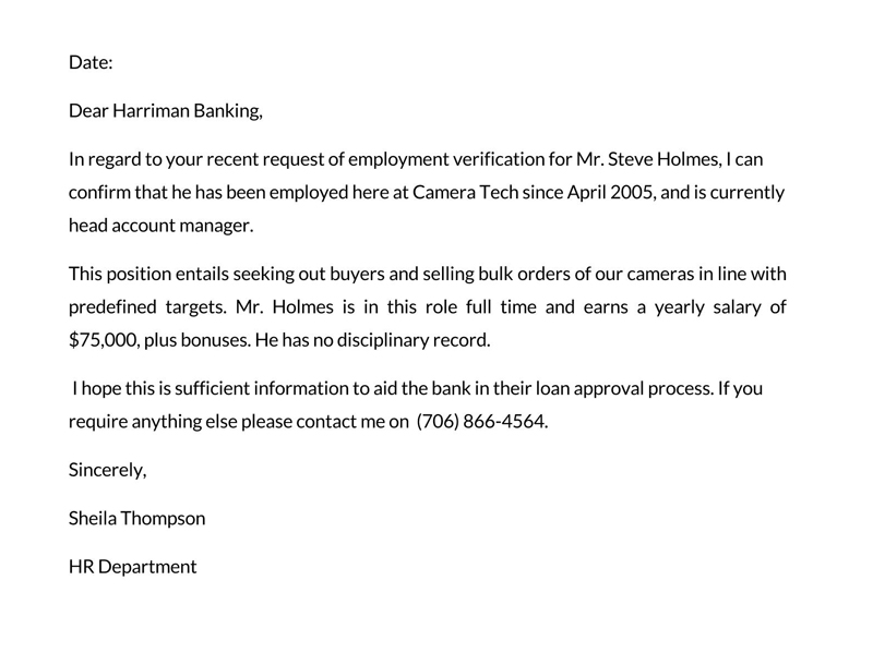 Editable proof of employment letter template 19