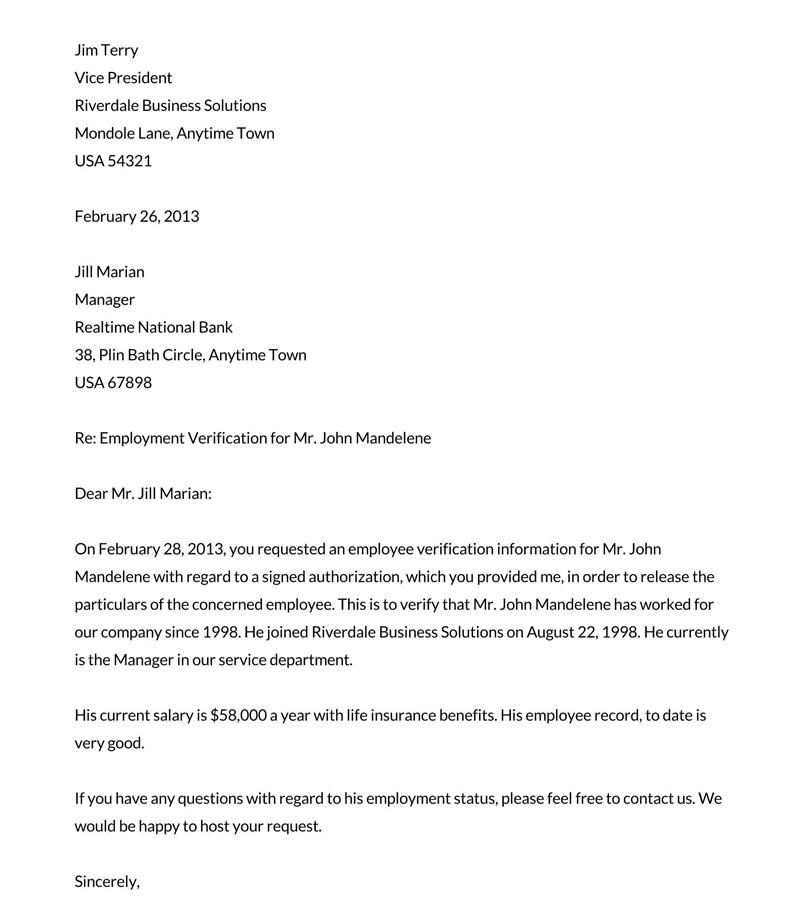 proof of employment letter template 20