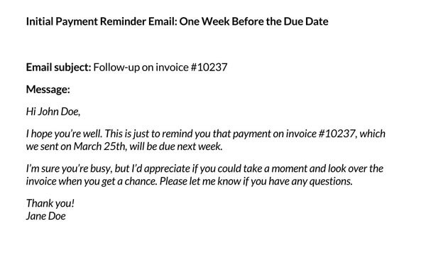 Professional Editable Initial Payment Reminder Email Template as Word File