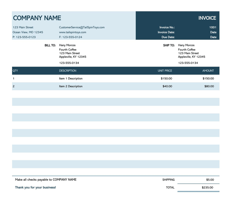 Excel Invoice Template 03