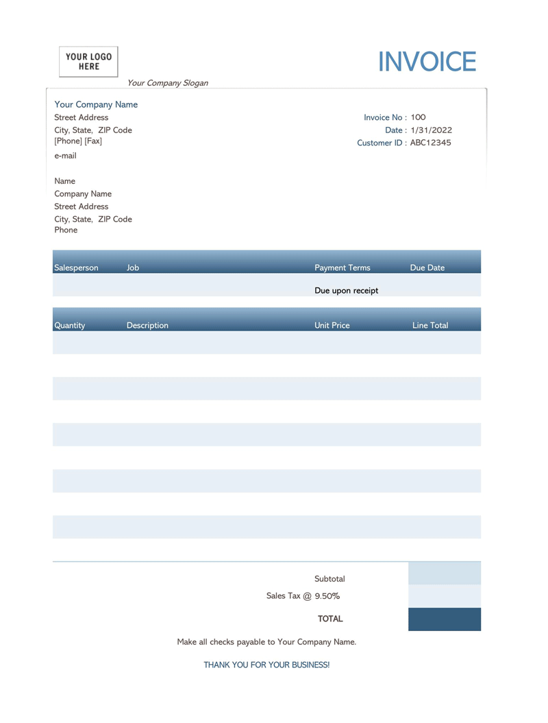 Sample Invoice Templates For Business 16