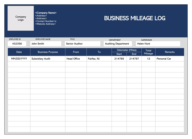 Professional mileage log template in Word 08