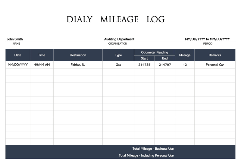 Mileage Log Template 08-21-09