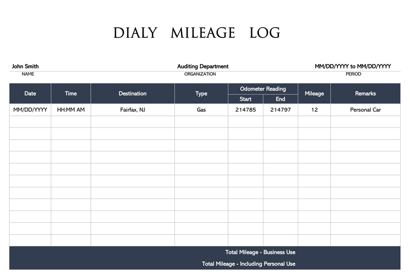 Free Mileage Log Template 09 for Word