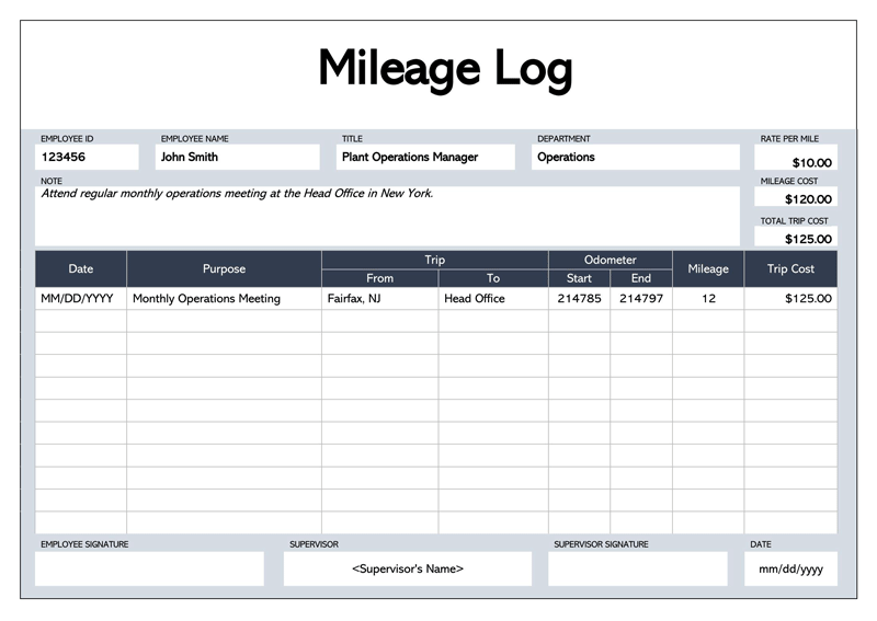 Free mileage log template designed in Word 12