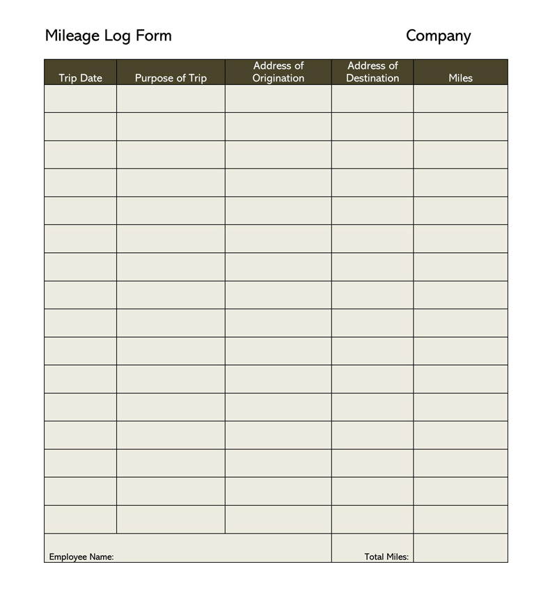 Free mileage log template in Word 17