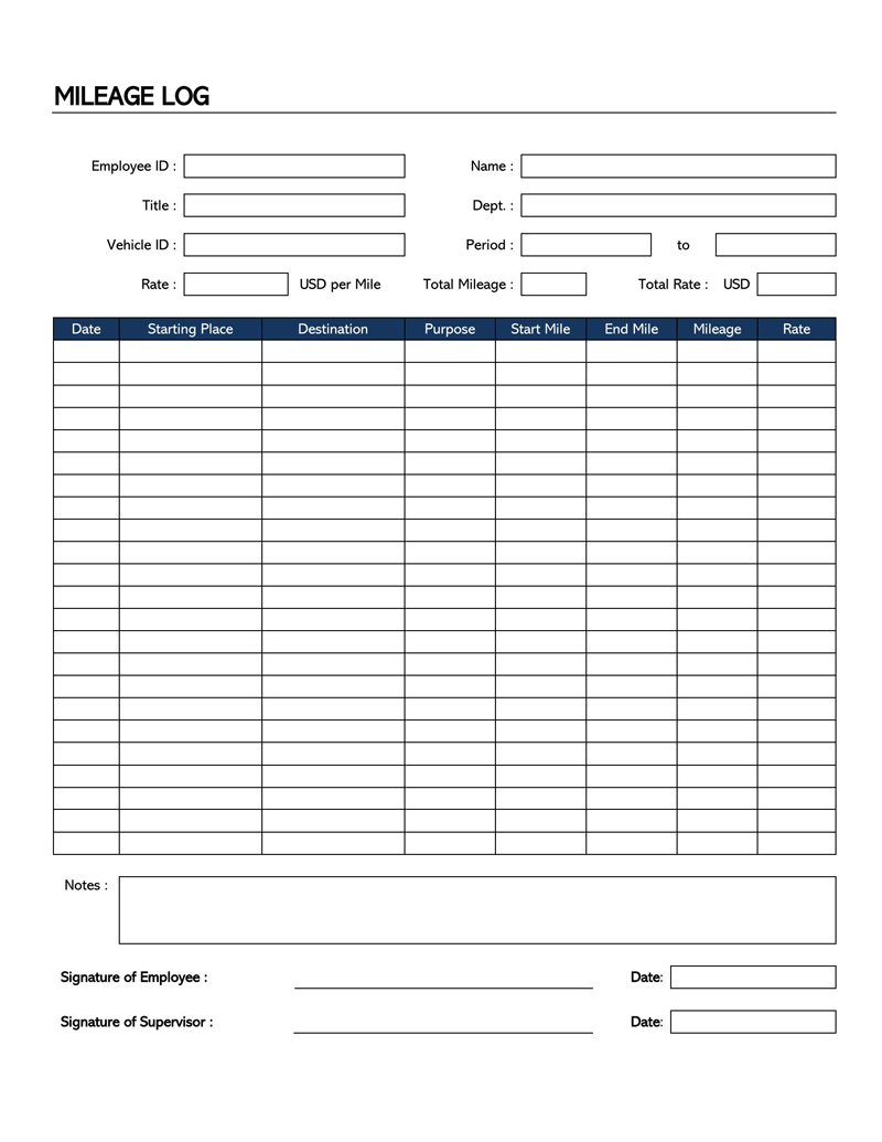 Free mileage log template in printable format 19