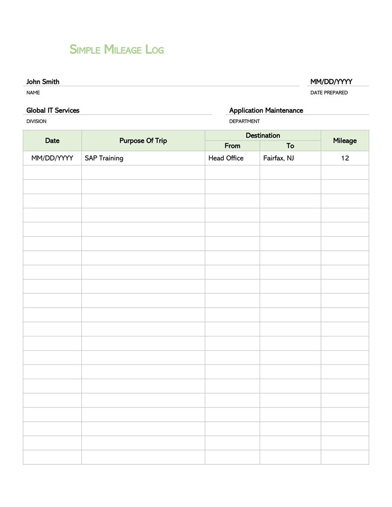 Downloadable mileage log template in Word 22