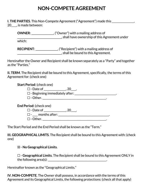 Example Non-Complete Employment Agreement Form