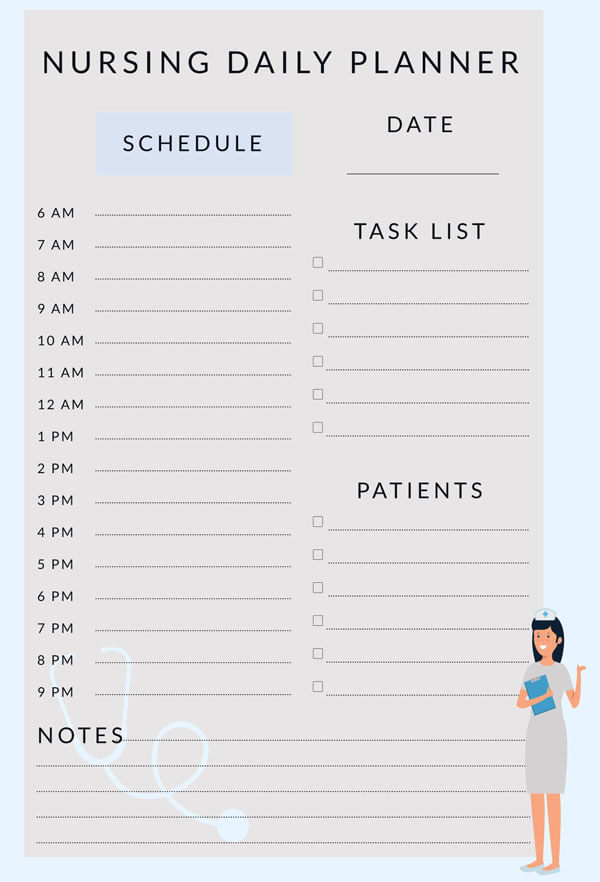 Professional Editable Nursing Daily Planner Template for Word Document