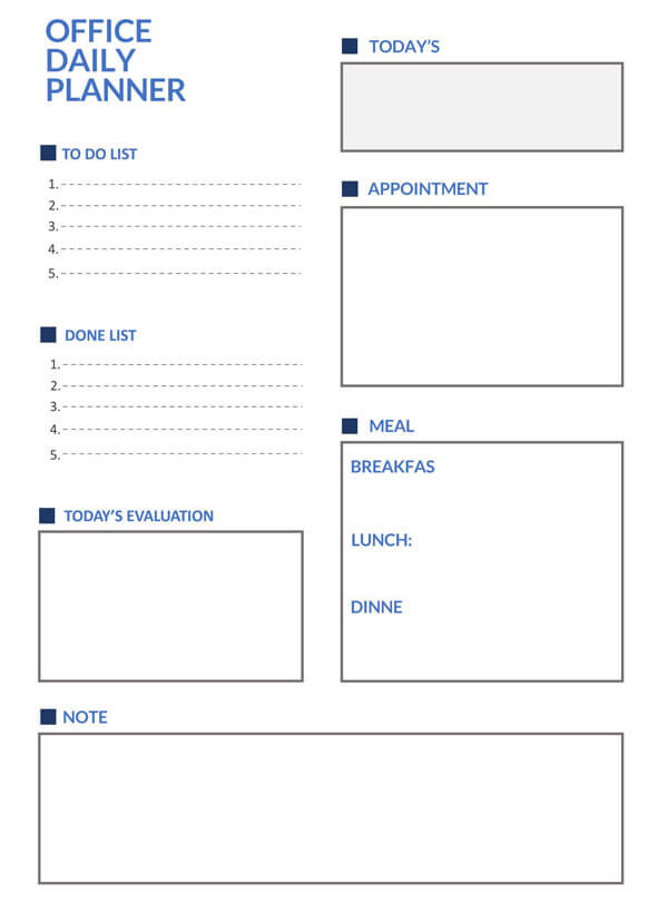 Professional Editable Office Daily Planner Template for Word Document