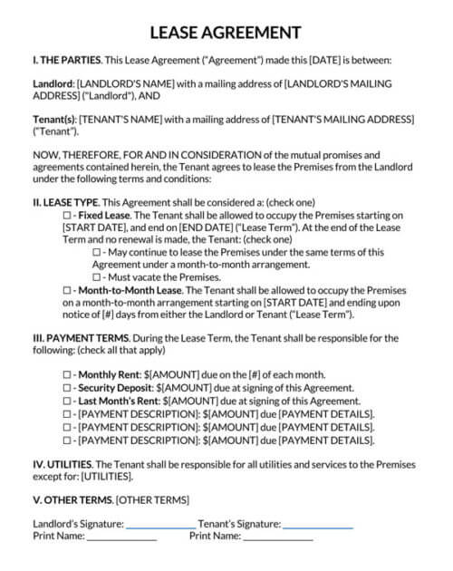 Free Rental Agreement Template with Sample Text