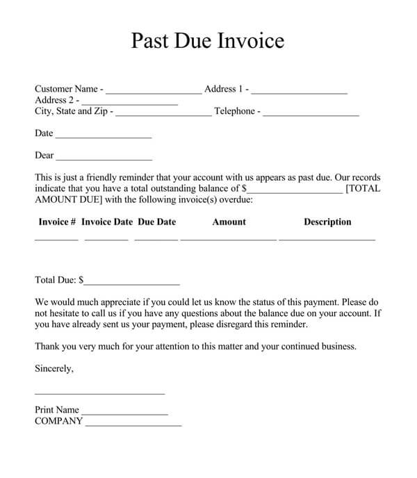 Past due Invoices Sample Template