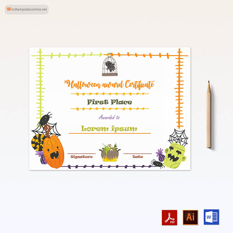 Great Customizable Halloween Award Certificate Template 15 as Word and Adobe Files