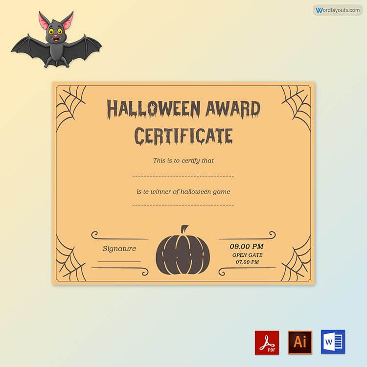 Professional Printable Halloween Award Certificate Template 28 as Word and Adobe File