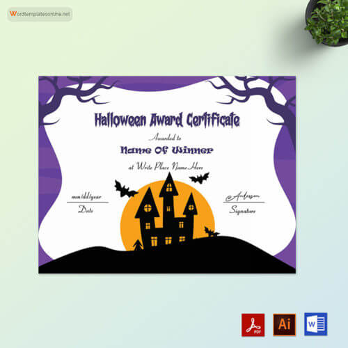 Most Creative Halloween Award Certificate 