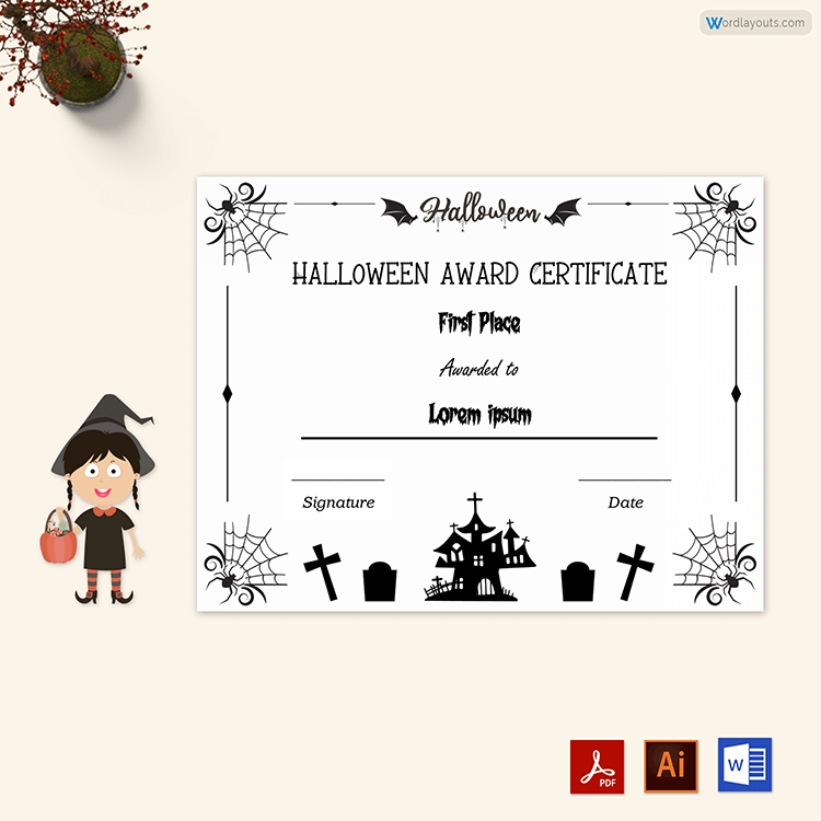 Great Customizable Halloween Award Certificate Template 19 as Word and Adobe File