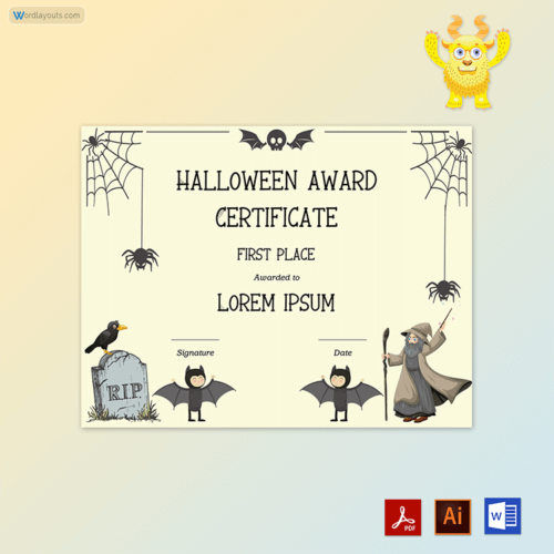 Most Original Halloween Award Certificate
