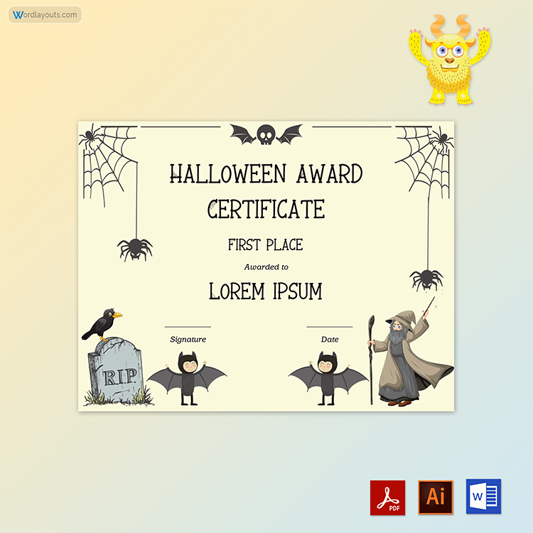 Great Printable Halloween Award Certificate Template 20 as Word and Adobe File
