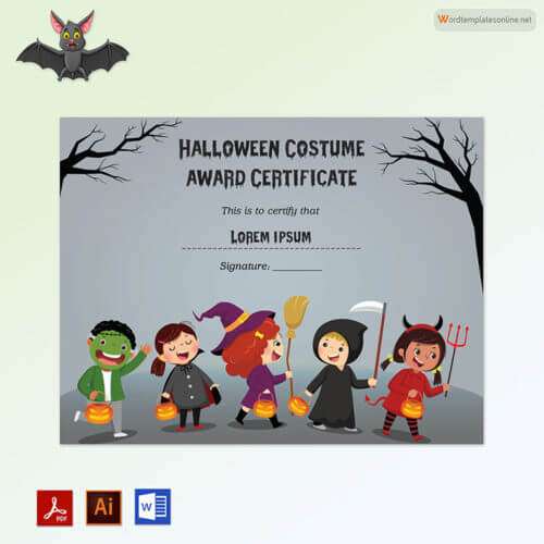 Best Halloween Costume Award Certificate
