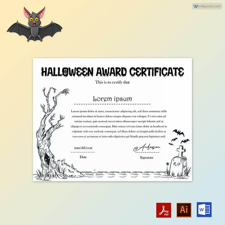 Professional Printable Halloween Award Certificate Template 26 as Word and Adobe File