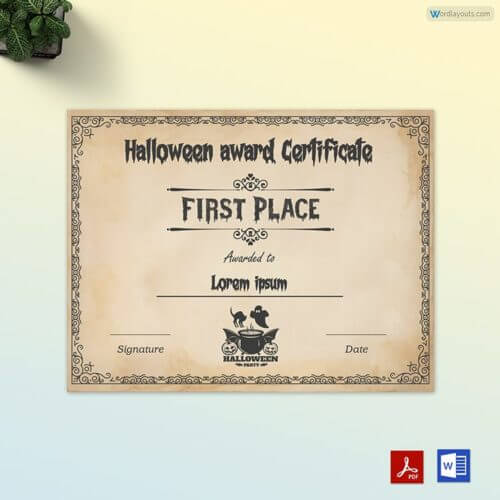 Most Creative Halloween Award Certificate