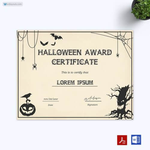 Scariest Halloween Costume Award Certificate